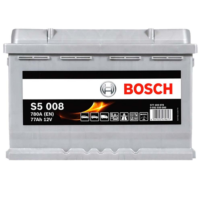 Акумулятор легковий BOSCH Silver Plus S5 12B 77Ah 780A плюс справа (R+) кальцієвий (Ca/Ca) 278X175X190мм (S50 080)